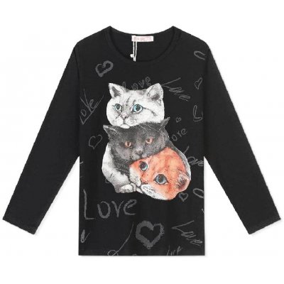 Dívčí tričko kočky s dlouhým rukávem černá – Zboží Dáma