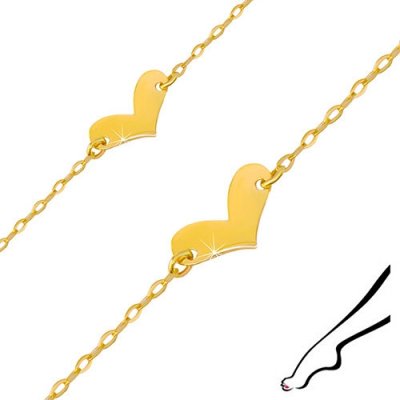Šperky eshop Zlatý náramek na kotník lesklé nepohyblivé srdíčko oválná očka S1GG72.28 – Zboží Mobilmania