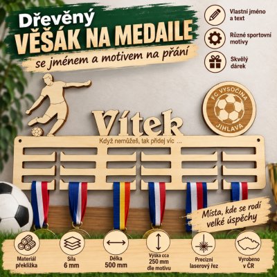 ADVIPO dekorace Dřevěný věšák na medaile pro fotbalistu se jménem na přání – Hledejceny.cz