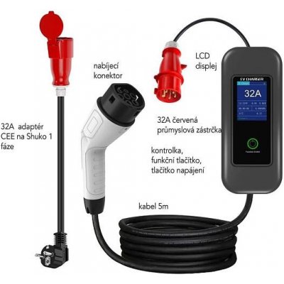 Immax NSE003 22kW 3fázová max 32A výstup IEC 62196 Typ 2 adaptér CEE na Schuko 1 fáze 5m | Zboží Auto