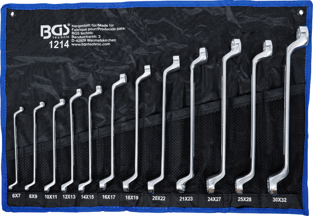 BGS 1214, Sada oboustranných očkových klíčů | zalomené | 6 x 7 - 30 x 32 mm | 12dílná