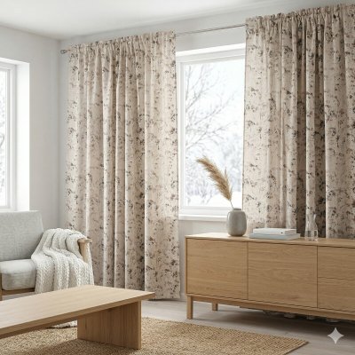 Takoy Hotová záclona 400x290 s potiskem větviček Brown nature-HT-01158 | 400 x 290 cm – Hledejceny.cz
