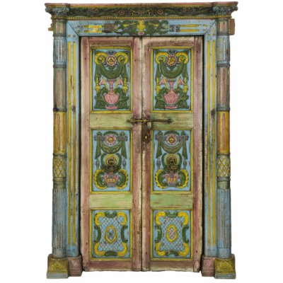 Sanu Babu Starožitné dveře s rámem z Gujaratu, teakové dřevo, 144x18x209 cm