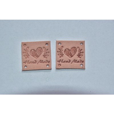 Koženkový štítek čtverec srdce Hand made 2,5x2,5cm starorůžový – Zboží Dáma