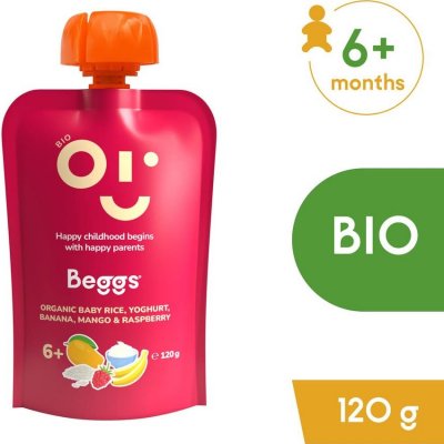 Beggs BIO Dětská rýže s jogurtem, banánem, mangem a malinami 120 g – Zboží Dáma