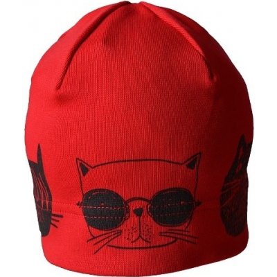 Jarní Podzimní úpletová čepice s paspulkou a potiskem kočky 30042730 červená – Zboží Mobilmania