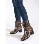 Shelvt Women's leopard-print heeled wellingtons hnědá – Zboží Dáma