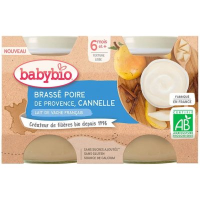 Babybio Brassé z kravského mléka hruška skořice 2 x 130 g – Zboží Dáma