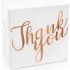 Svatební cukrovinka Krabička na dort “Thank You” BÍLÁ s růžovo-zlatým nápisem, 10 ks