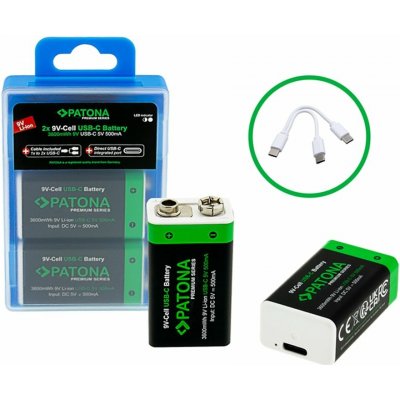 PATONA nabíjecí baterie 6F22/LR22 Li-lon 400mAh 9V s USB-C nabíjením, 2ks v balení | Zboží Auto