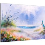 Skleněný obraz - Romantická pláž, olejomalba, jednodílný 70x50 cm na skle