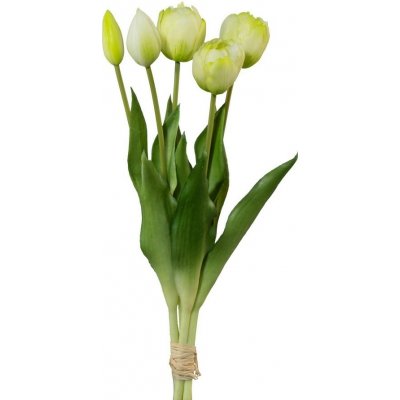 Umělý svazek tulipánů, 5 ks, sv. bílá, v. 38 cm