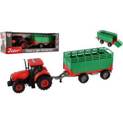 Teddies Traktor Zetor s vlekem plast 36cm na setrvačník na bat. se světlem se zvukem v krabici 39x13x13cm – Zboží Mobilmania