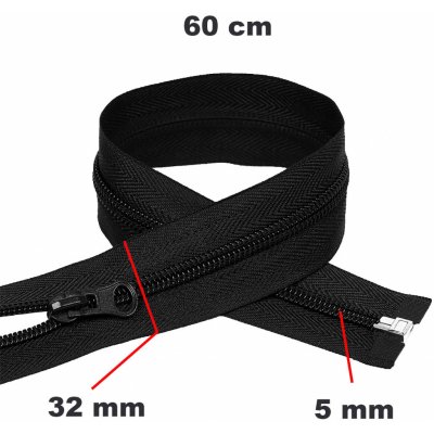 Zip spirálový Dělitelný Černý 32 mm délka 60 cm – Zboží Dáma