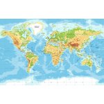 Magnetická mapa Světa, geografická, barevná (pozinkovaný plech) 104 x 67 cm – Zboží Mobilmania