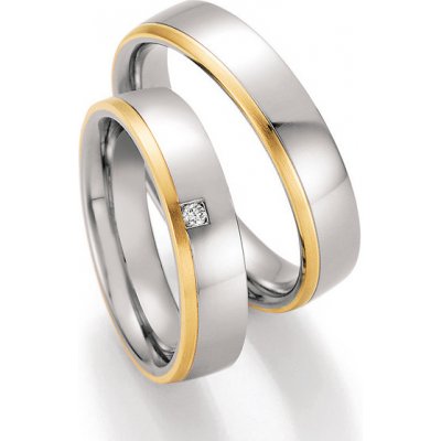 Ocelové snubní prsteny se zlatem a diamantem ST-01850