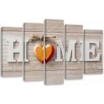 Gario Obraz na plátně Nápis Home s oranžovým srdcem na světlých deskách - 5 dílný Rozměry: 100 x 70 cm – Zbozi.Blesk.cz