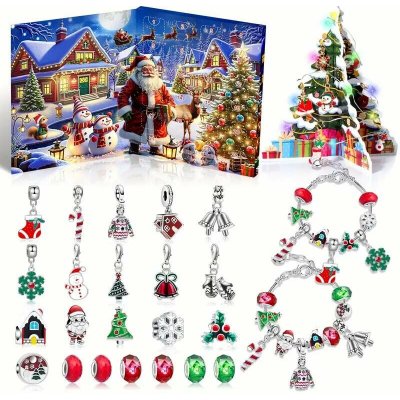 Abatoni Vánoční Adventní kalendář se 2 náramky a 22 přívěsky - barva stříbrná, červená a zelená (sada pro výrobu náramků) – Zboží Dáma