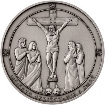 Česká mincovna Stříbrná medaile Panna Marie Sedmibolestná Ježíšovo ukřižování a smrt SK stand 42 g