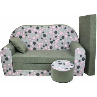 Fimex Dětská rozkládací pohovka + taburet Puntíky šedá – Zboží Dáma