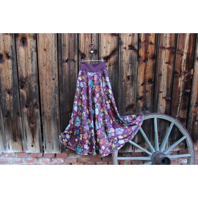 Půlkolová dlouhá sukně fialová louka – Zboží Mobilmania