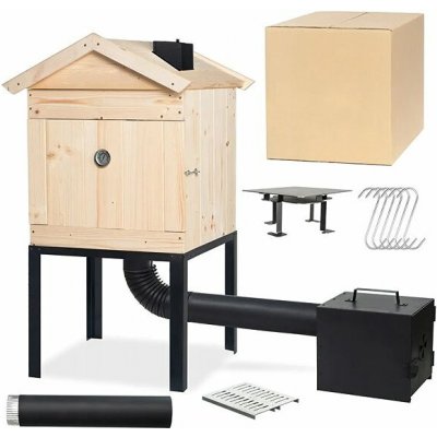 TopKing Zahradní dřevěná udírna 120 cm s L topeništěm a kovovým komínem – Zboží Dáma