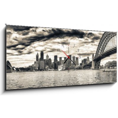 Obraz s hodinami 1D panorama - 120 x 50 cm - Sydney Harbour Přístav Sydney