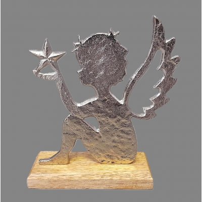 PRODEX IMPORT Stříbrný anděl sedící na dřevěném podstavci 16x13 cm – Hledejceny.cz
