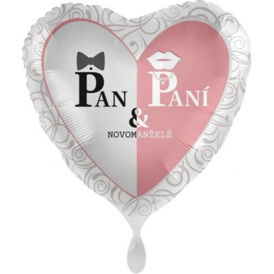 Premioloon Fóliový balónek srdce 43cm Pan a Paní Novomanželé CZ – Zboží Dáma