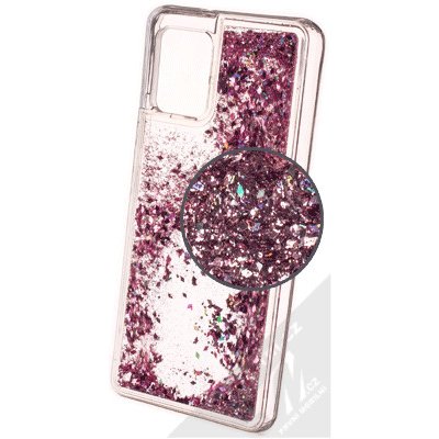 Pouzdro 1Mcz Liquid Diamond Sparkle ochranné s přesépacím efektem třpytek Samsung Galaxy A42 5G růžově zlaté