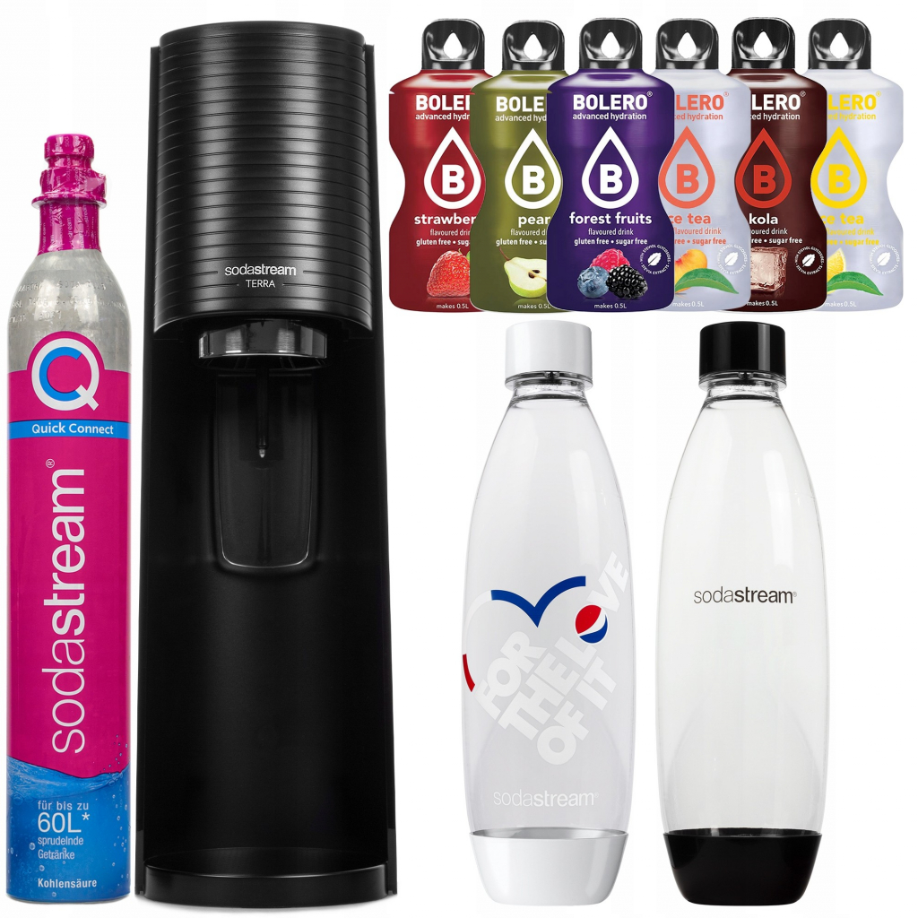 SodaStream Terra Černá + láhev Fuse Bílá Pepsi + Bolero