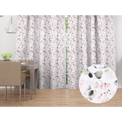 Biante Bavlněný závěs Sandra SA-288 Eukalyptus s růžovými květy na bílém 150x200 cm – Hledejceny.cz