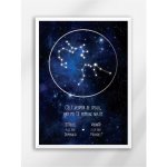 Plakát ZNAMENÍ V SOUHVĚZDÍ, ZÁŘIVÁ OBLOHA, pro pár Velikost: Plakát A3 (s rámem), Barva rámu: Bílá, Barva plakátu: Tmavě modrá – Sleviste.cz
