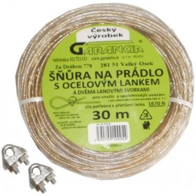 Šňůra na pradlo ocelolvé lanko + svorky 30m – Hledejceny.cz