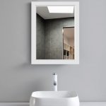 COSTWAY Zrcadlová skříňka do koupelny, Nástěnná skříňka se zrcadlem, Koupelnová zrcadlová skříňka na zeď, Koupelnová zrcadlová skříňka s jedněmi dveřmi do koupelny, Obývací pokoj, bílá – Zboží Mobilmania