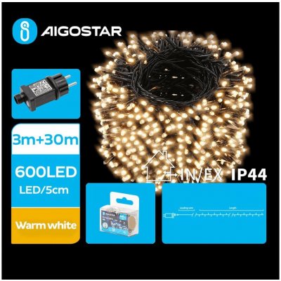 Aigostar LED Venkovní vánoční řetěz 600xLED 8 funkcí 33m IP44 teplá bílá B103031PU – Hledejceny.cz