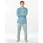 Gina pánské pyžamo dlouhé pánské šité s potiskem pyžama 2025 79189P měsíc aqua – Zboží Dáma