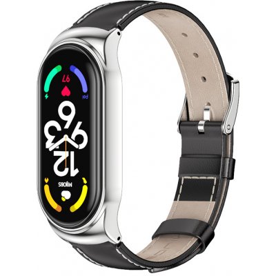 Xiaomi Mi Band 7 náhradní řemínek z pravé kůže Barva PK pásku: Stříbrnočerná MBSCZ-7RPK02 – Zboží Živě