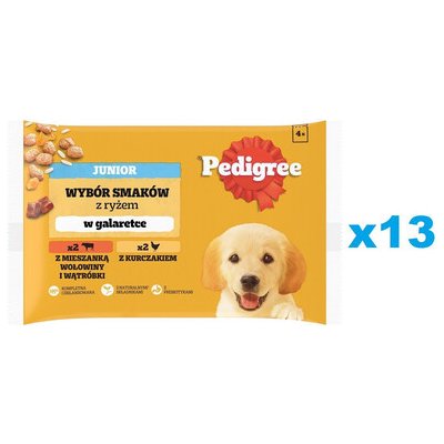 Pedigree Junior s rýží mokré krmivo pro štěňata v želé s kuřecím a hovězím masem 52 x 100 g – Sleviste.cz