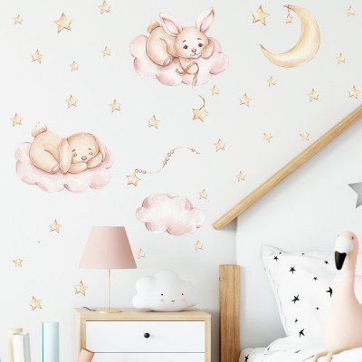 Impresi Samolepka do dětského pokoje Králíčci na růžových obláčcích - 90x30cm – Zboží Mobilmania