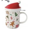 Hrnek a šálek Easy Life Vánoční porcelánový hrnek na čaj se sítkem a pokličkou Christmas Friends Kočičky 370 ml