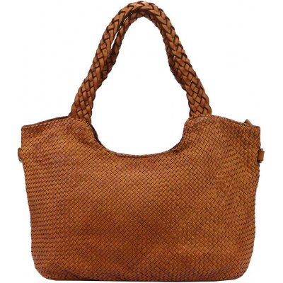 Dámská kožená taška VS 017 hnědá shopperbag s odnímatelným popruhem a vzorovanou úpravou – Zboží Mobilmania