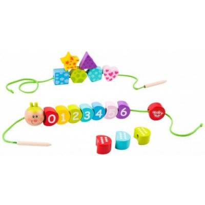 Dřevěné provlékání Tooky Toys Housenka s čísly – Zboží Dáma