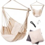 Ikonka KX6485 Brazilské houpací křeslo s polštáři ecru dřevěná čelenka – Zboží Dáma