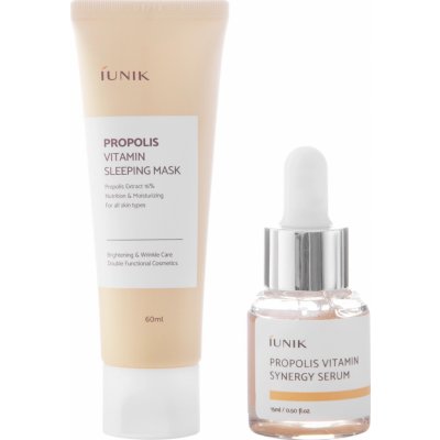 iUNIK Propolis Edition Skincare noční hydratační maska ​​s propolisem 60 ml + vitamínové sérum s propolisem 15 ml dárková sada