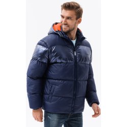 Ombre Clothing pánská prošívaná zimní bunda s kapucí tmavě modrá
