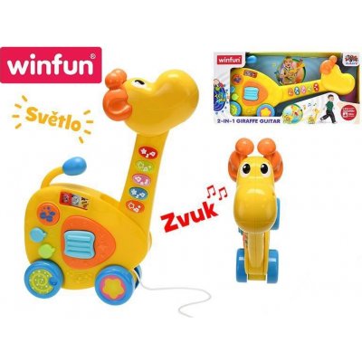 Winfun žirafa tahací kytara 2v1 34 cm na baterie se světlem a zvukem