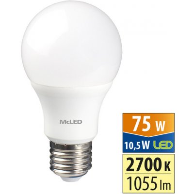 McLED LED žárovka E27 10,5W 75W teplá bílá 2700K