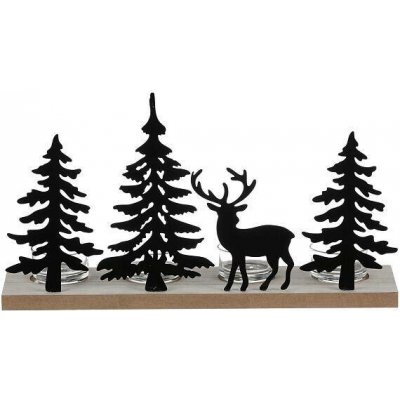 Svícen se sklíčky - adventní, kov a MDF, černé stromky a jelen Autronic (JS456 BK), Černá – Hledejceny.cz