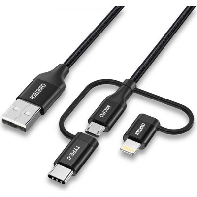 Choetech IP0030-BK 3v1 USB MFI Lightning / USB Type C / micro USB 3A nabíjení / přenos dat, 1,2m – Hledejceny.cz